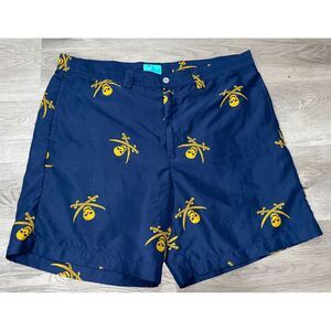 Liquid Flow Printed Performance Swim Trunks Shorts Size 40 Navy Skull & Swords